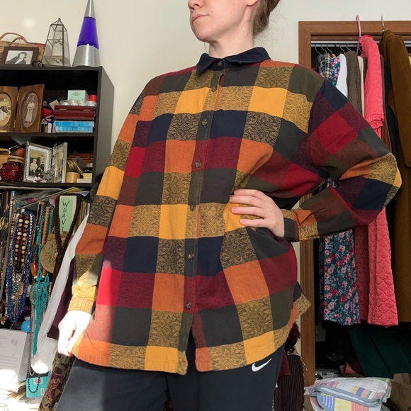 Y2K Bobbie Brooks Cotton Button-Up Shirt Colorful Check Women’s Size 22W/24W - Picture 5 of 16